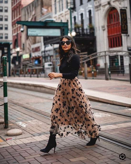 Women's A-Line High Waist Mid-Length Mesh Skirt