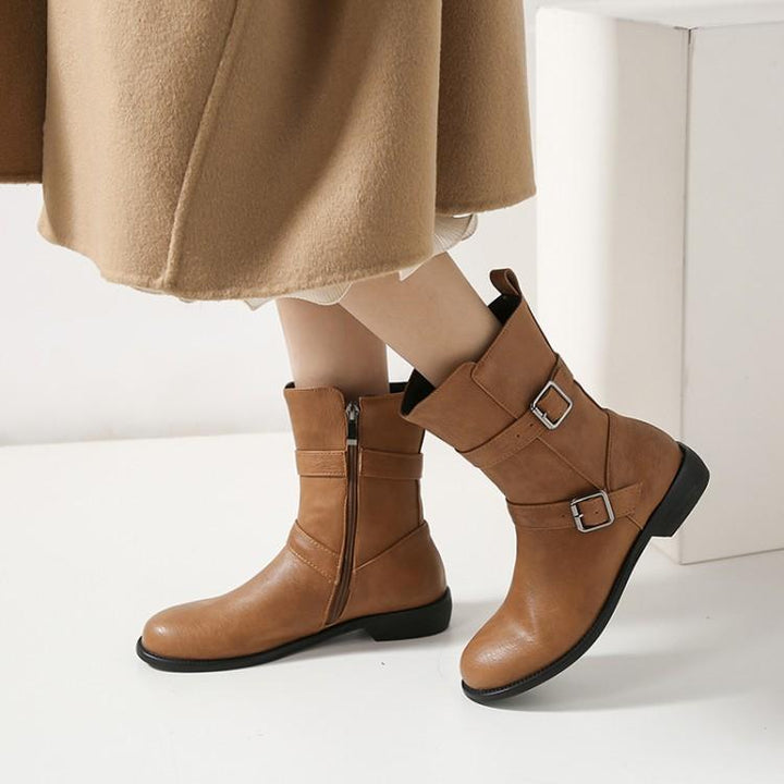 Flat Burgundy Plus Size Casual Martin Boots