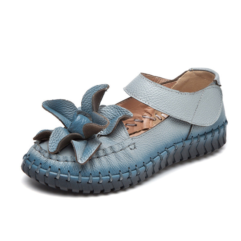 Pure Color Flower Velcro Women's Shoes Casual Flat Shoes