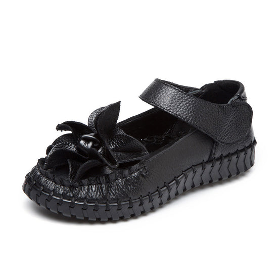 Pure Color Flower Velcro Women's Shoes Casual Flat Shoes