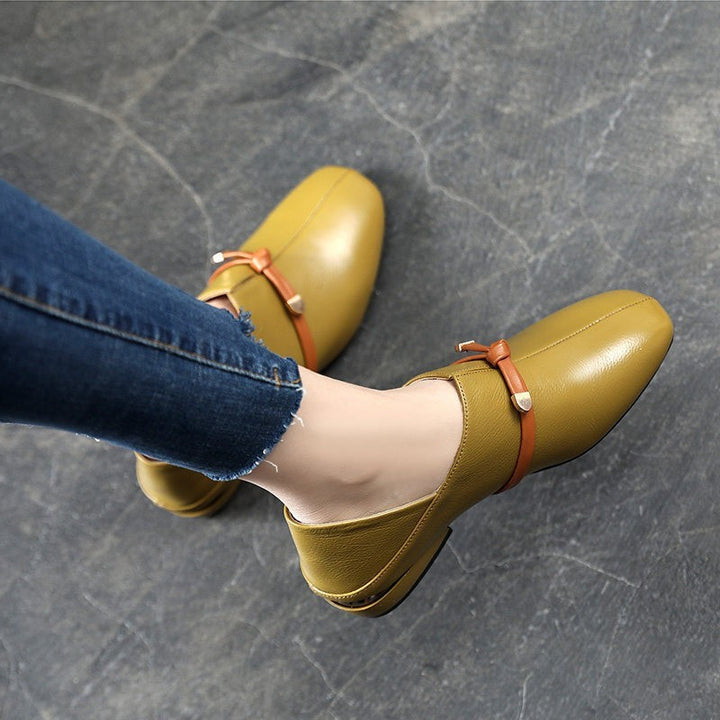 Square Toe Low Heel Korean Women's Ankle Shoes