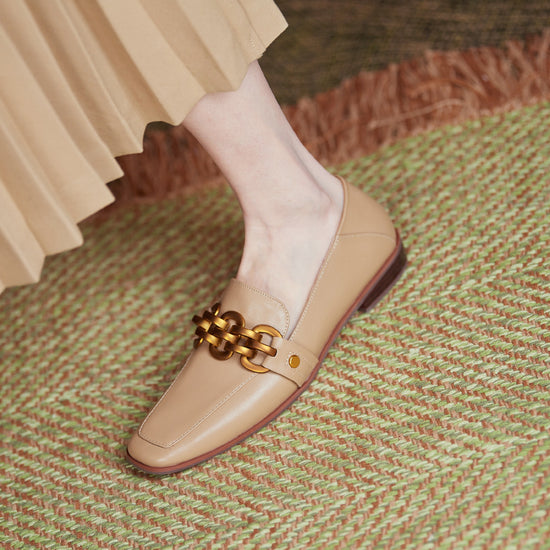 Flat Shoes With Square Toe Metal Buckle