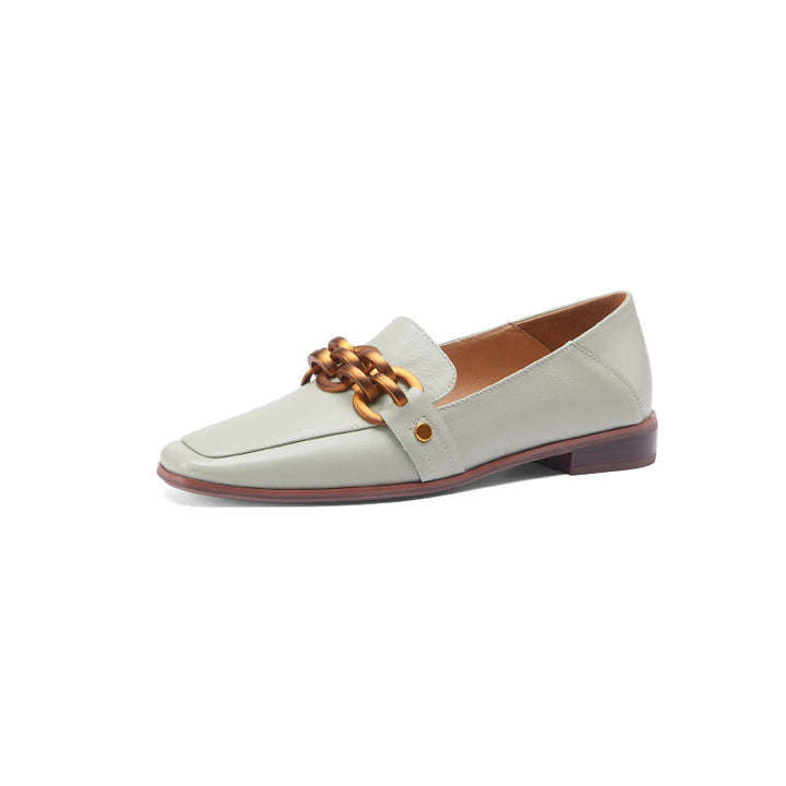 Flat Shoes With Square Toe Metal Buckle
