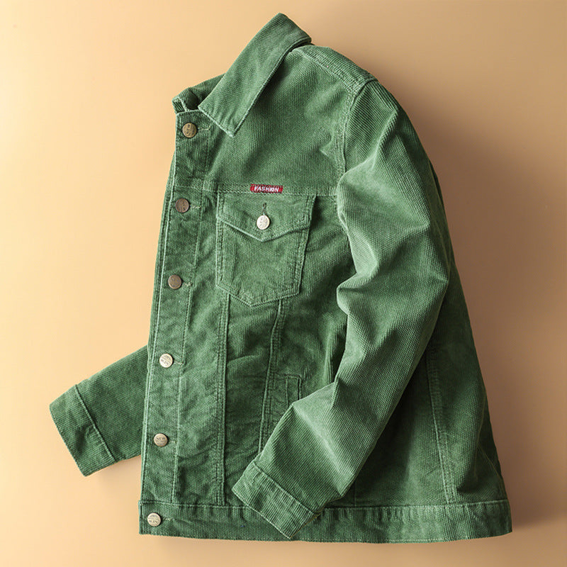Deng Grass Fleece Jacket Male Youth Tooling Jacket Spring And Autumn Corduroy Fashion Corduroy Jacket Heart