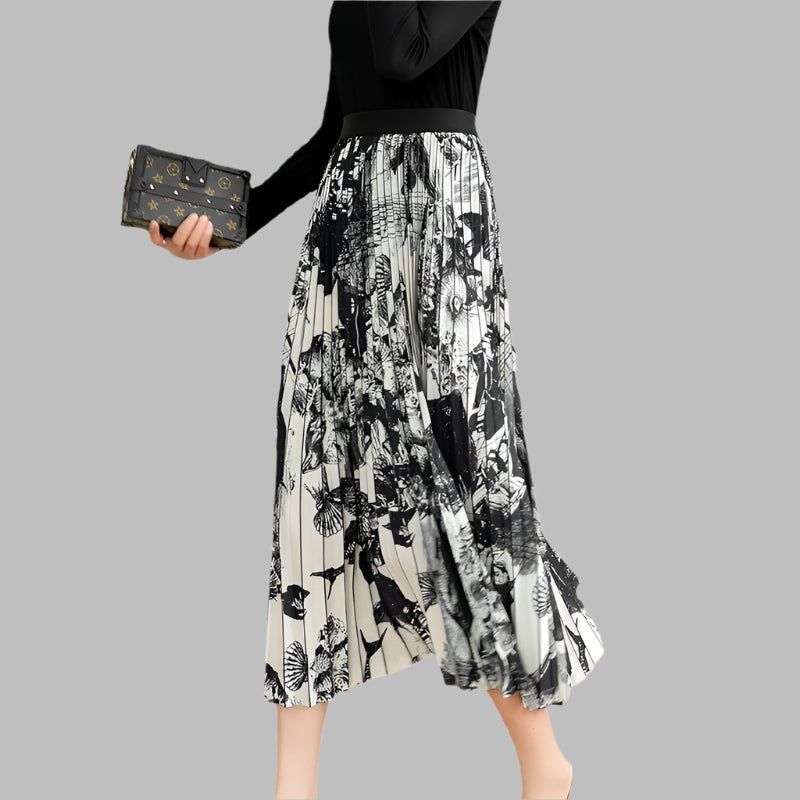 High-Waisted A-Line Slim Mid-Length Printed Skirt