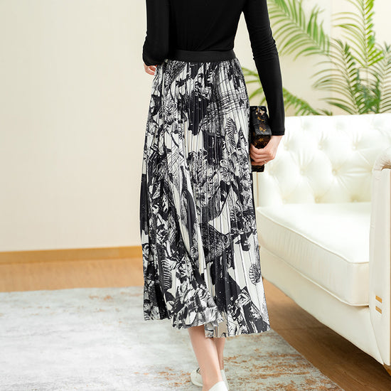 High-Waisted A-Line Slim Mid-Length Printed Skirt