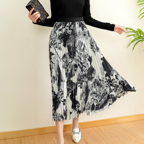 High-Waisted A-Line Slim Mid-Length Printed Skirt