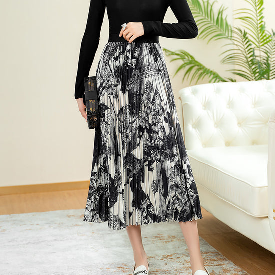 High-Waisted A-Line Slim Mid-Length Printed Skirt