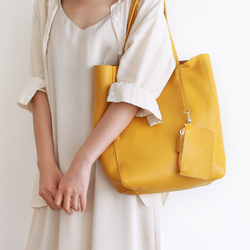 Leather With Large Capacity Tote Wrapped Cowhide Is Stylish And Simple