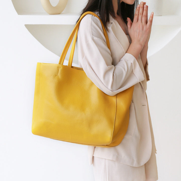 Leather With Large Capacity Tote Wrapped Cowhide Is Stylish And Simple
