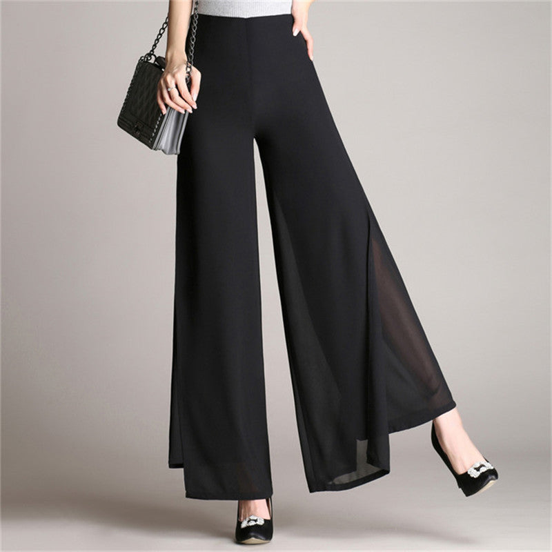High Waist Slit Thin Loose Black Drape Trousers