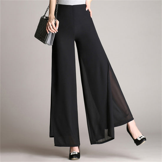 High Waist Slit Thin Loose Black Drape Trousers