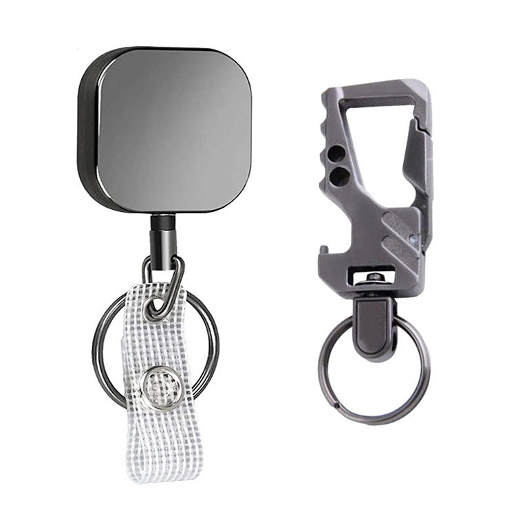 Plating Metal Gun Gray Black Square Retractable Easy Pull Buckle Carabiner Easy Pull Keychain