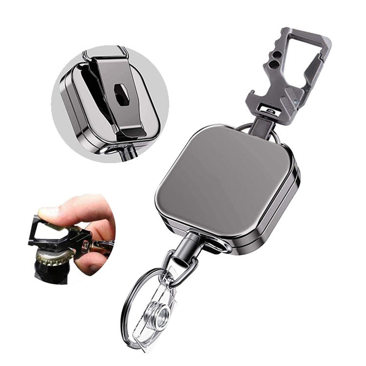 Plating Metal Gun Gray Black Square Retractable Easy Pull Buckle Carabiner Easy Pull Keychain