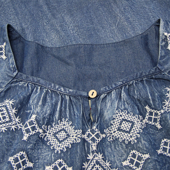 Loose Denim Skirt Long Skirt Retro Embroidered Ruffle Dress