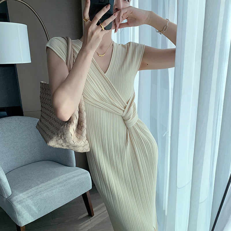 Ice Linen Silk Knit Dress Mid-length Skirt
