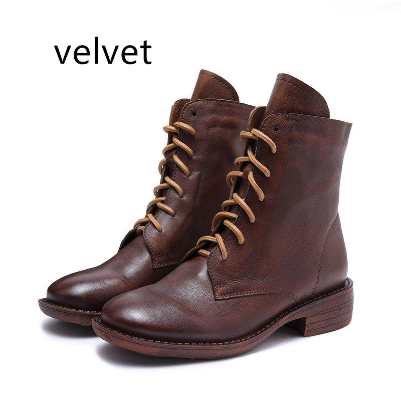 Thickened handmade leather boots in warm fleece