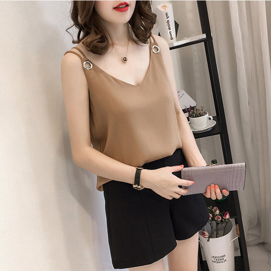 Women's sleeveless chiffon shirt overcoat