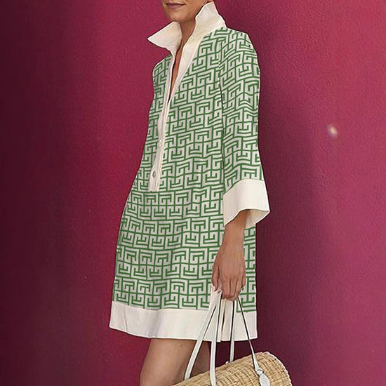 Autumn Half-sleeve Printed Loose And Elegant Shirt Dress