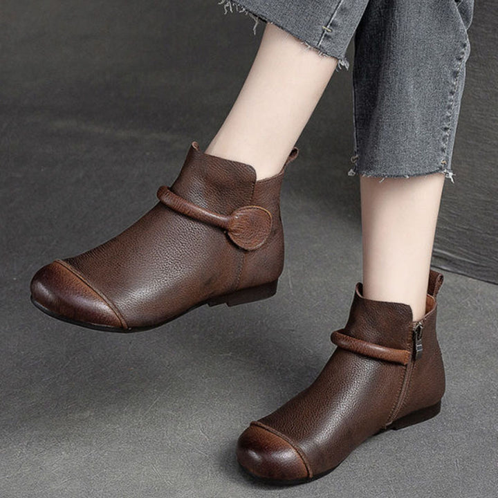 Soft Leather Retro Style Women's Boots Side Zipper Flat Round Head Simple Dr Martens Boots