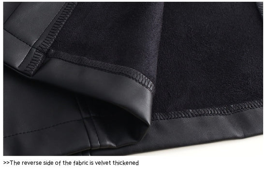 Autumn And Winter Fleece-lined Thickened Side Slit PU Leather Hip Skirt