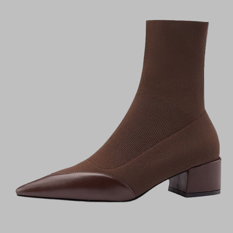 Women's Fashion Woolen Yarn Boots Pointed Chunky Heel Short Boots