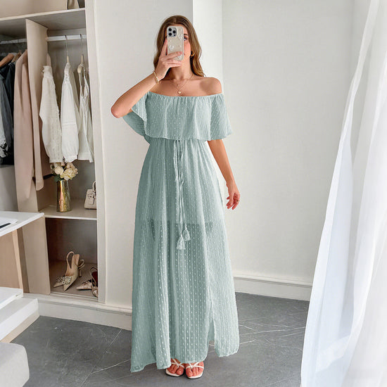 European And American Leisure Simple Style Off-the-shoulder Semi-transparent Slim Fit Dress