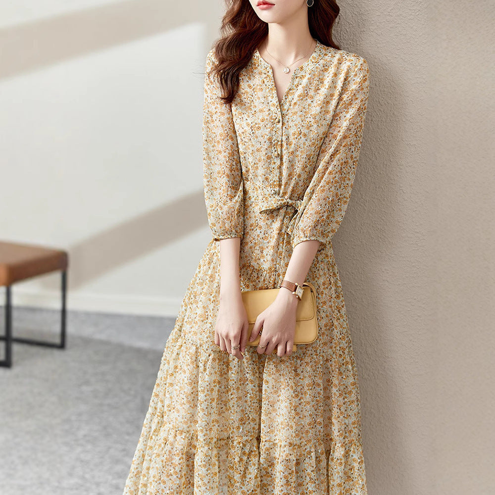 French Style Temperament Half Sleeve High Waist Dress For Women