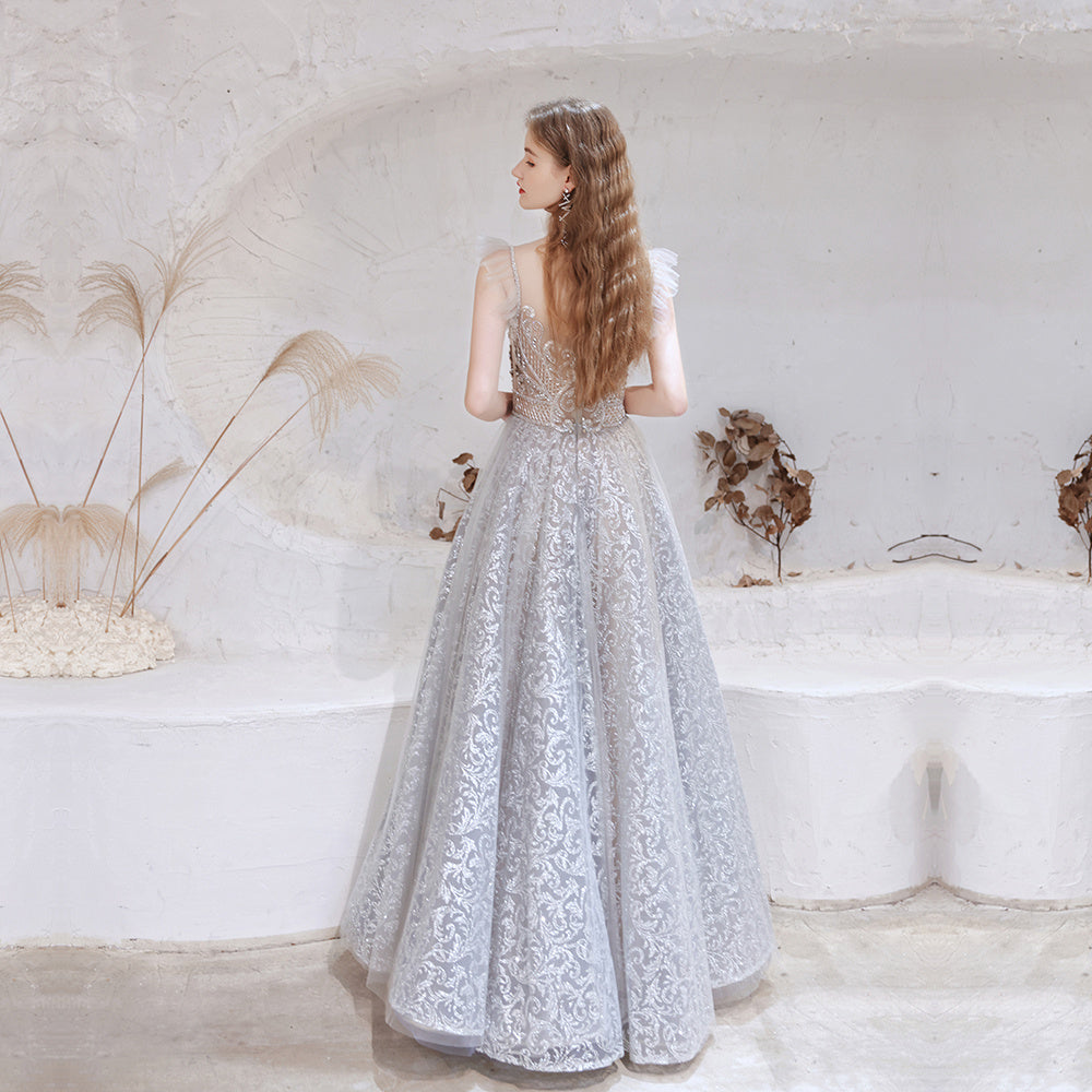 Spring High Gray Half High Sweet Standing Collar Thin Short Paragraph Mid-waist Slim Wedding Dresses Evening Dress