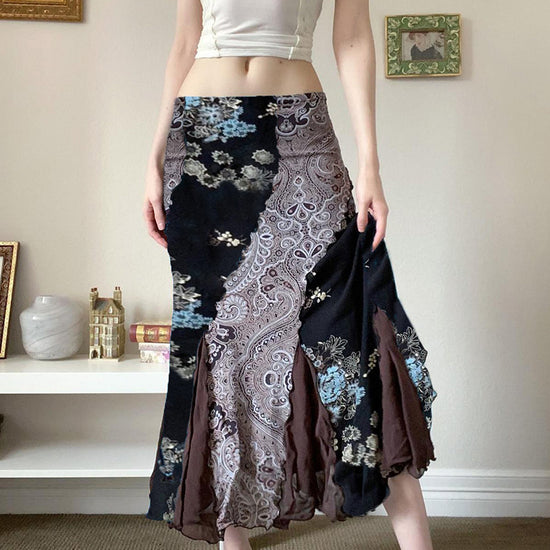 European And American Retro Style Floral Fashion All-match Skirt For Women