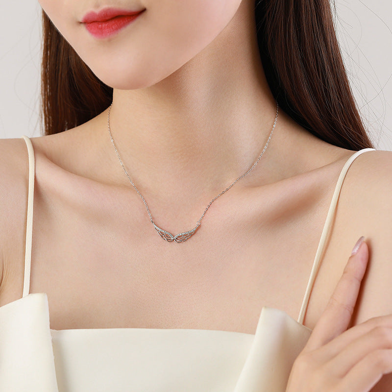 S925 Sterling Silver Angel Wings Pendant Necklace