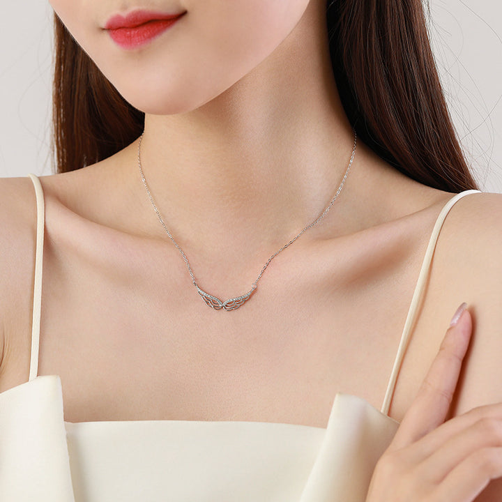 S925 Sterling Silver Angel Wings Pendant Necklace