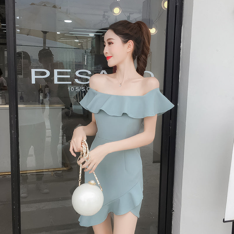 Summer Sexy Ruffled Shoulder Irregular Short Skirt Women