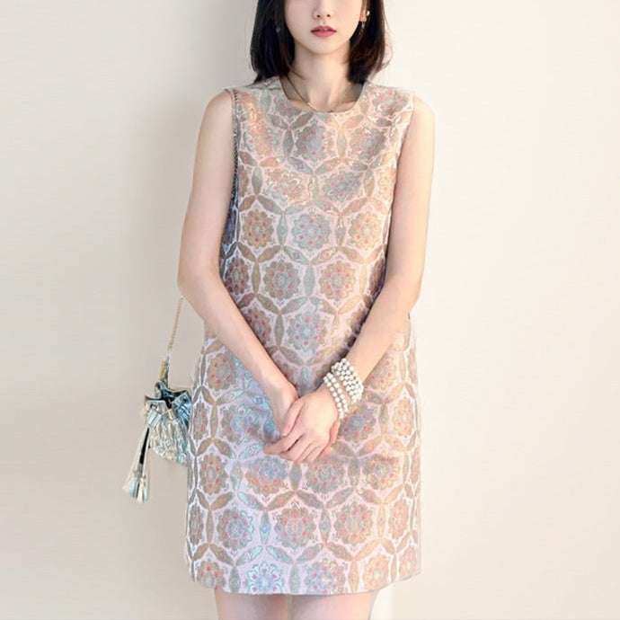 Floral Sleeveless Round Neck Straight Vest Dress