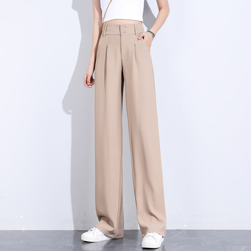 Women's Drape Straight High Waist Double Button Casual Suit Pants