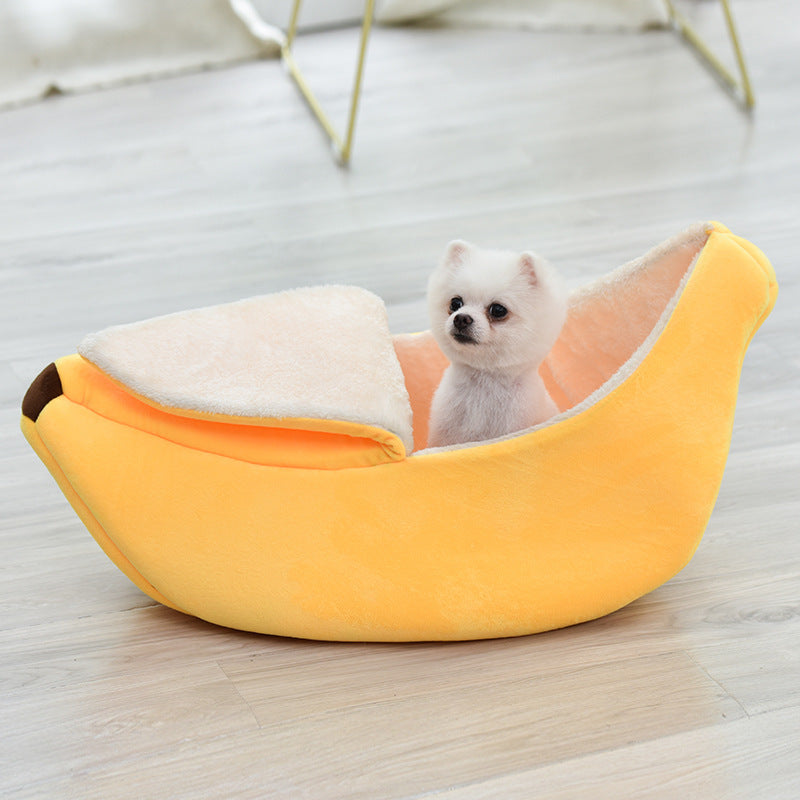 Removable And Washable Round Long Hair Cat's Nest Four Seasons Universal Banana Dog's Nest - Product information: Materials: cloth Product Category: Pet Nest Color: yellow, green Size: S, M, L, XL Packing list: Pet nest x1 Size Length * width * height/cm