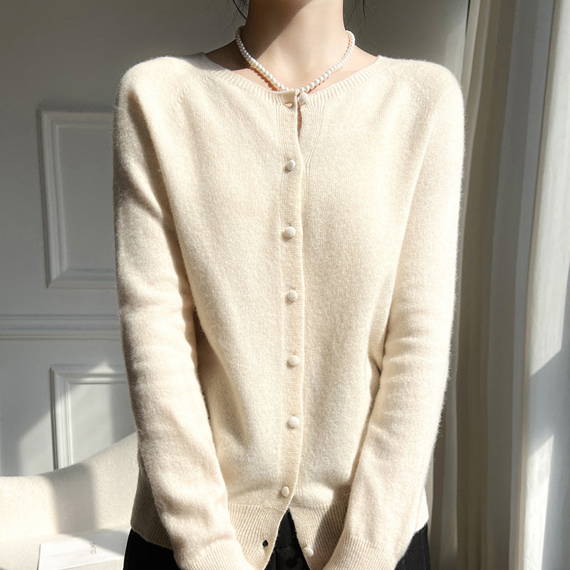 Spring And Autumn New Simple Women's Wool Round Neck Thin High-grade Outerwear Knitted Coat
