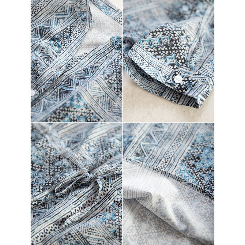 Ethnic Style Lace-up Waist Trimming Short-sleeved Dress