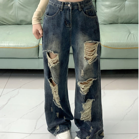 Ripped Lazy Loose Jeans For Women