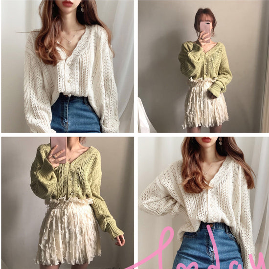 Loose And Thin Outer Wear A Lazy Long-Sleeved Knitted V-neck Jacket
