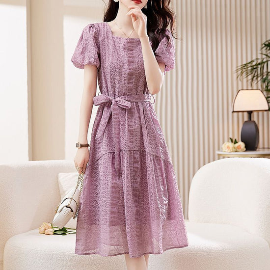 Women's French-style Square Collar Purple Skirt