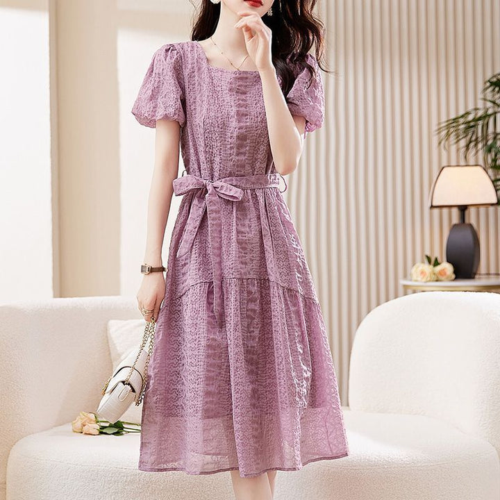 Women's French-style Square Collar Purple Skirt