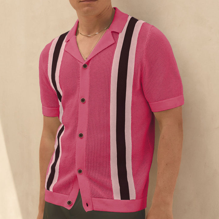 Men's Fashion Cuban Collar Short Sleeve Knitted Cardigan