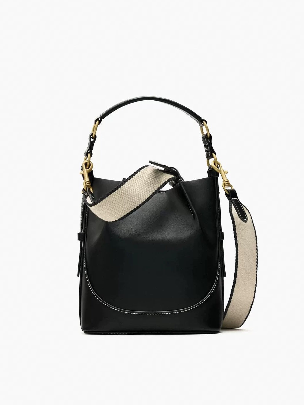 Fashion Drawstring Canvas Contrast Color Casual One-shoulder Bucket Bag