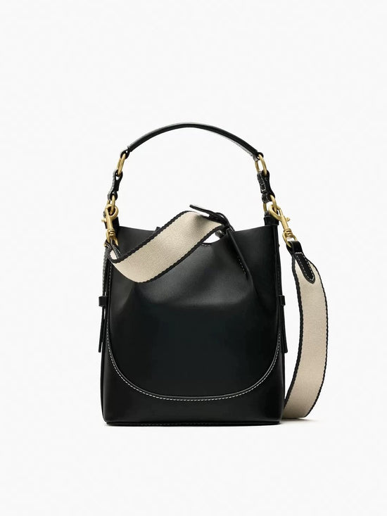 Fashion Drawstring Canvas Contrast Color Casual One-shoulder Bucket Bag