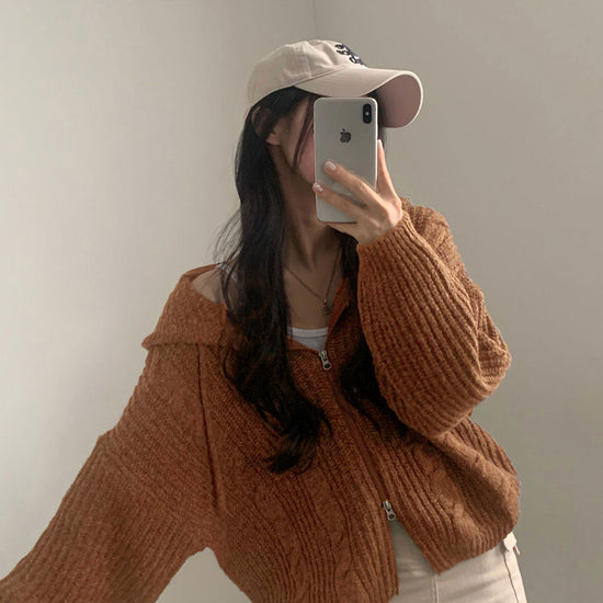 Hooded Long Sleeve Knitted Sweater Cardigan Coat Women