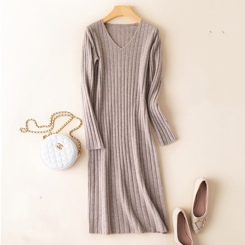 Over the knee wool knit dress