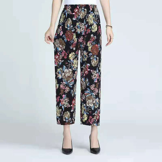 Ice Silk Wide-leg Pants Middle-aged And Elderly Loose Flower Pants