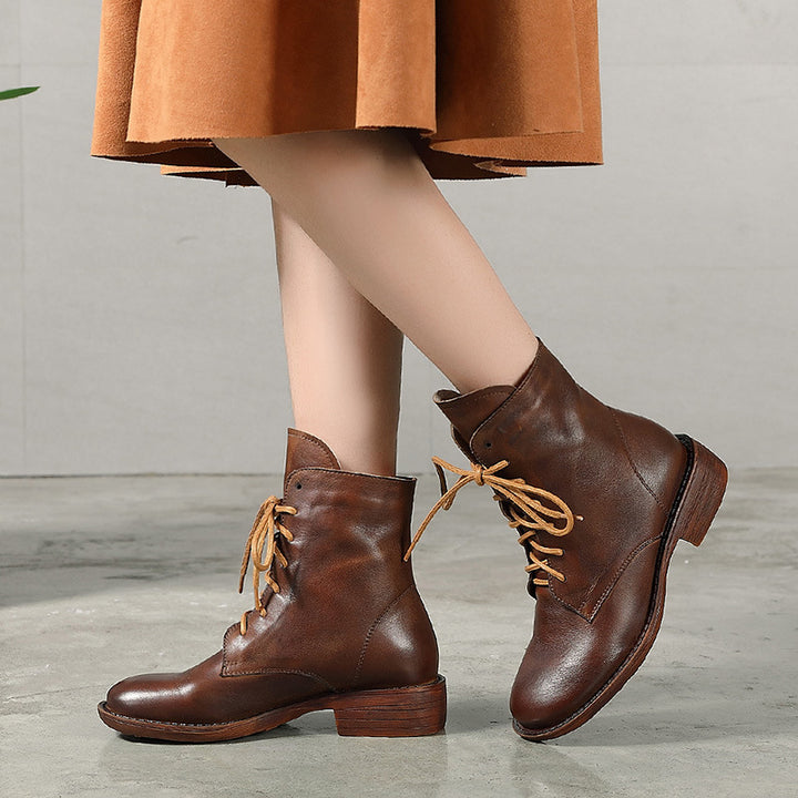 Thickened handmade leather boots in warm fleece