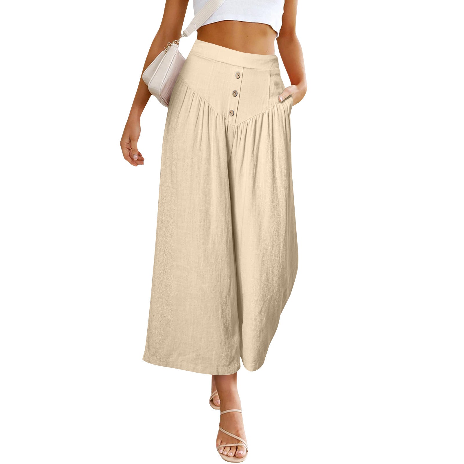 European And American Lazy Relaxed Casual Wide Leg High Waist Women's Cropped Pants